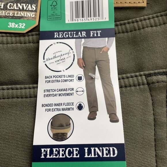 NEW Weatherproof Vintage Men's 38 Fleece Lined Canvas Pant Regular Fit Fleece - Picture 6 of 10